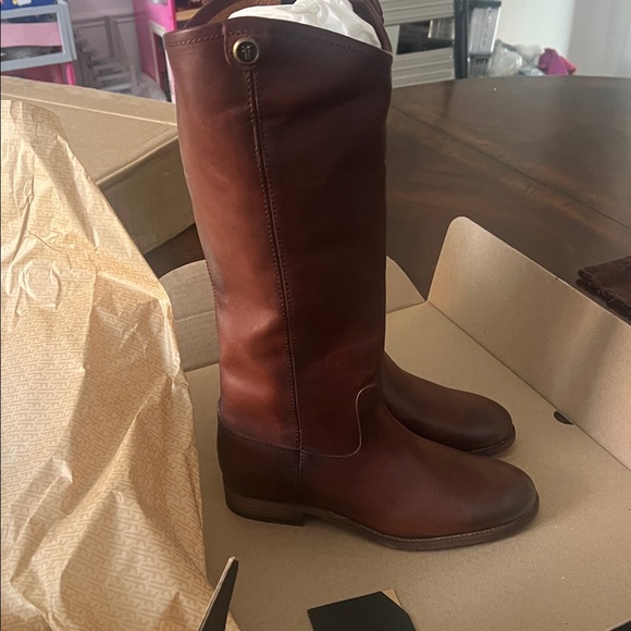 FRYE Melissa Button 2 Knee High Boot cognac Leather 7.5 - Picture 4 of 8